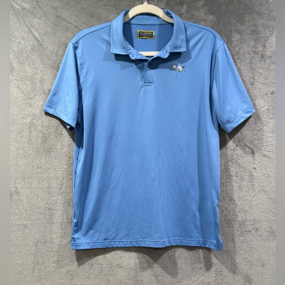 Al Dixon's Polo Golf Shirt Blue Luxury Performance Large Dogs Men’s XL EUC